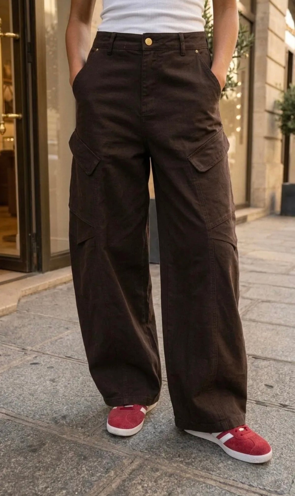 Pantalon cargo ample – Marron