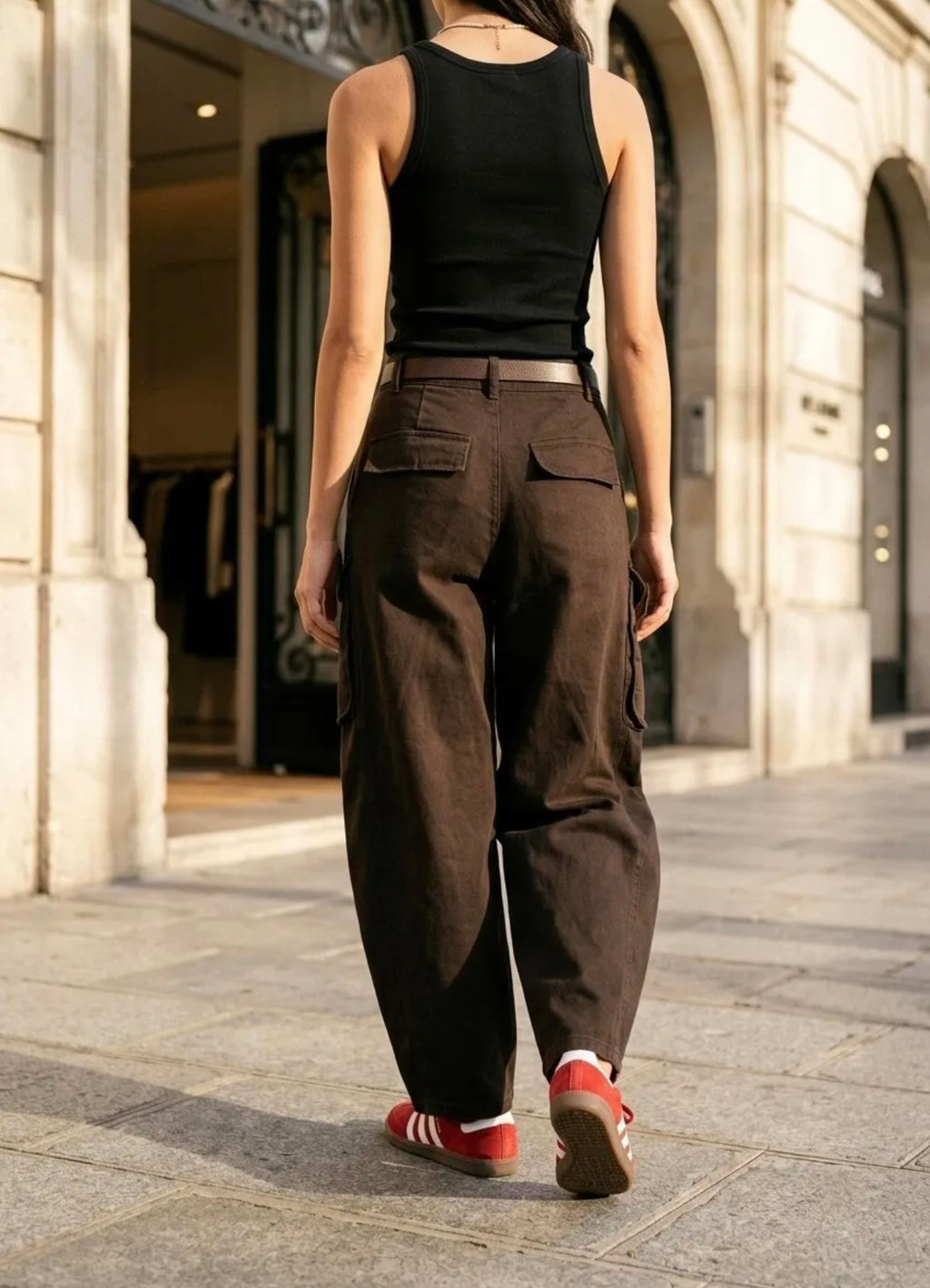 Pantalon cargo ample – Marron