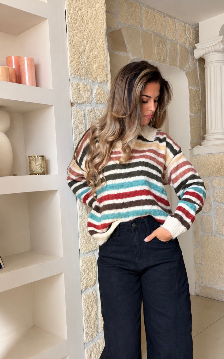 Pull rayé à col polo