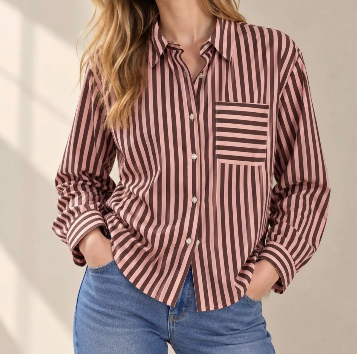 Chemise rayée Rosalia rose et chocolat
