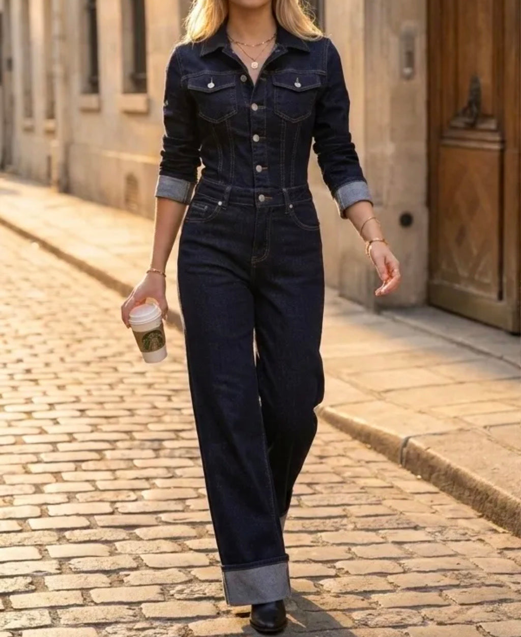 Combinaison en denim brut - silhouette complète