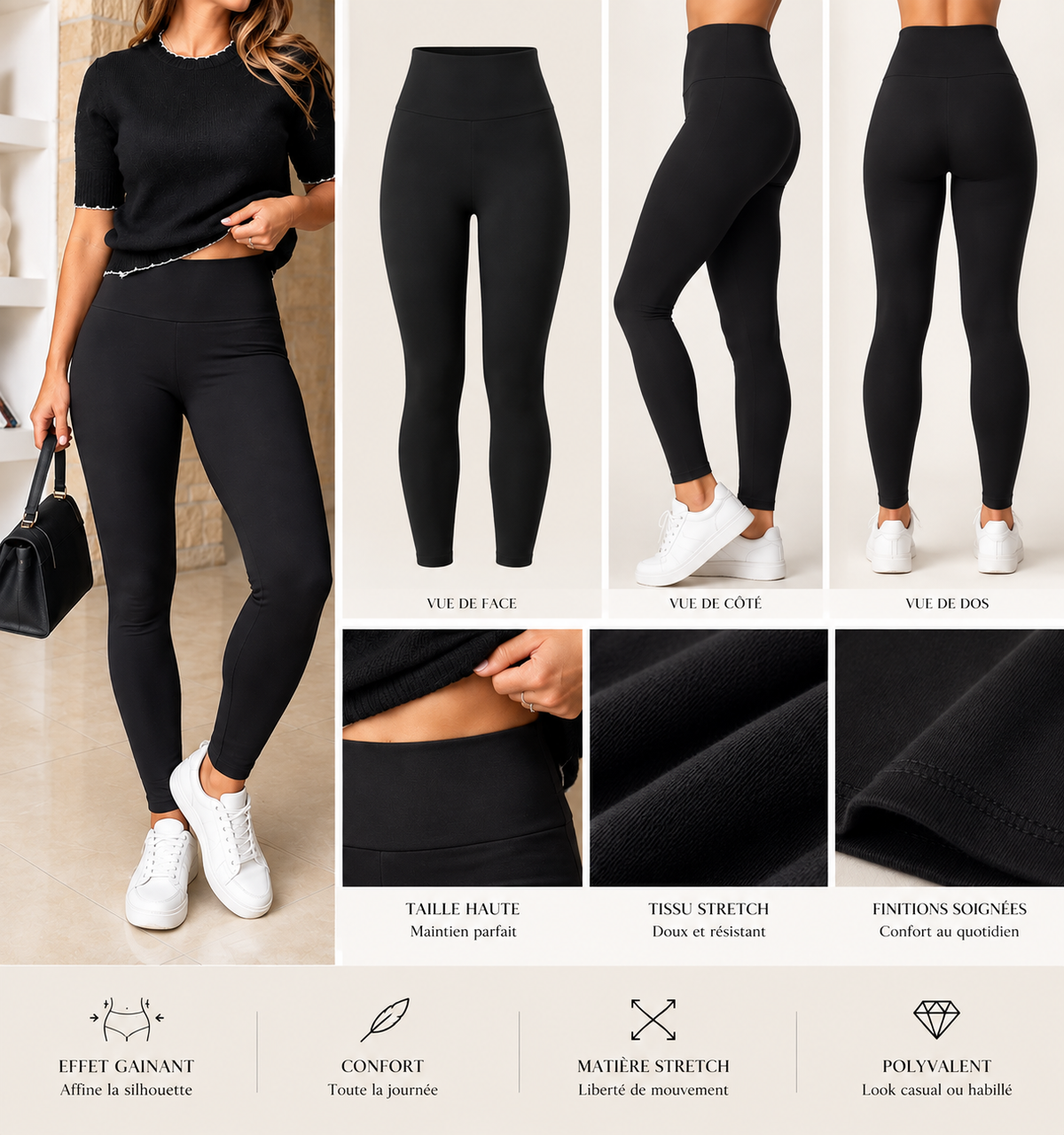 Legging gainant noir Sabria détails produit