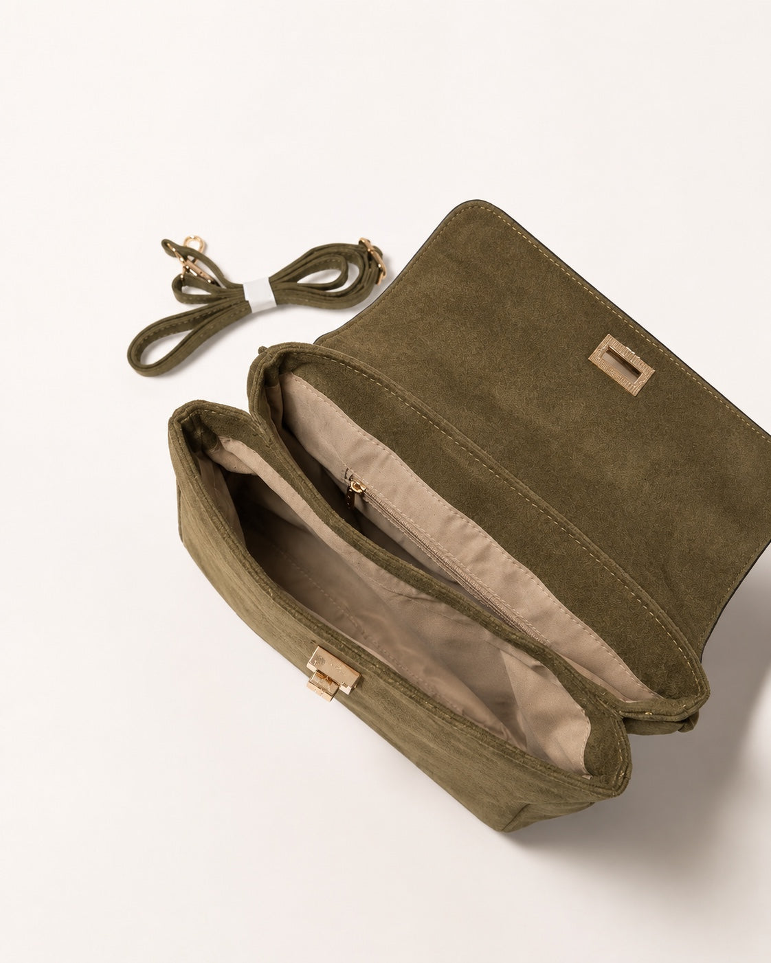 Sac Signature Sabria kaki intérieur et bandoulière
